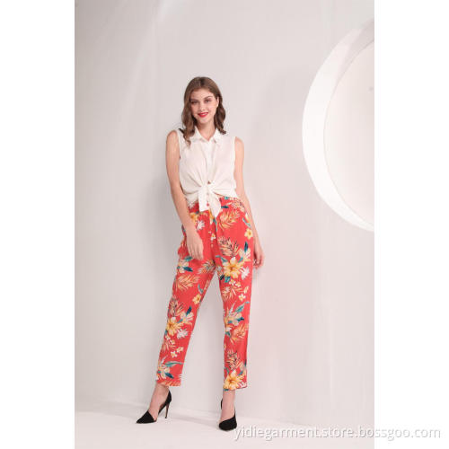 Women's Tropical Floral Print Ankle Pants